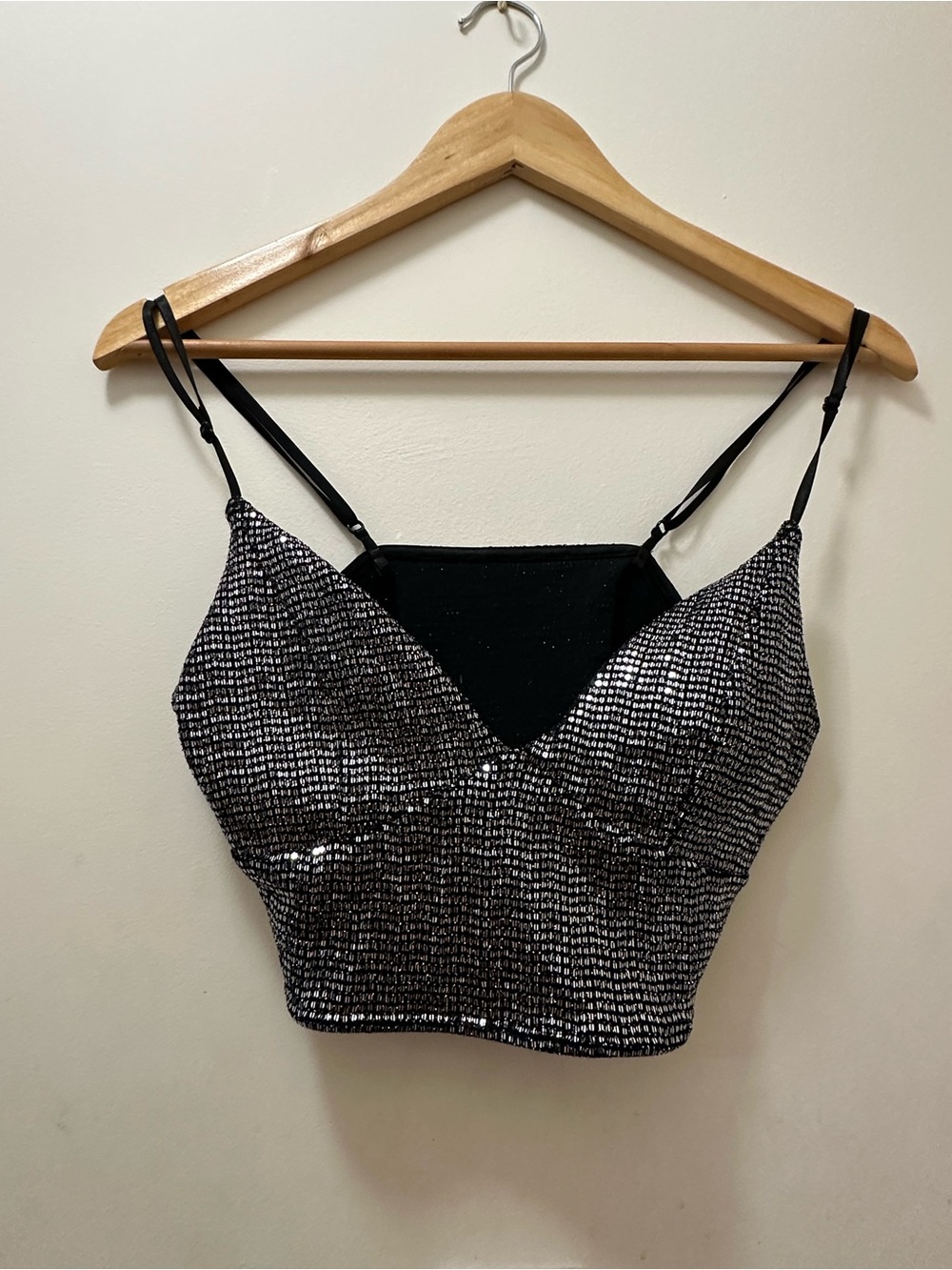 Silver Sequin Cropped Cami Top - Women